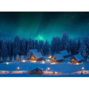 NORTHERN LIGHTS BACKDROP, ANIMATED FIBRE OPTIC LIGHTS, 76 X 56cm